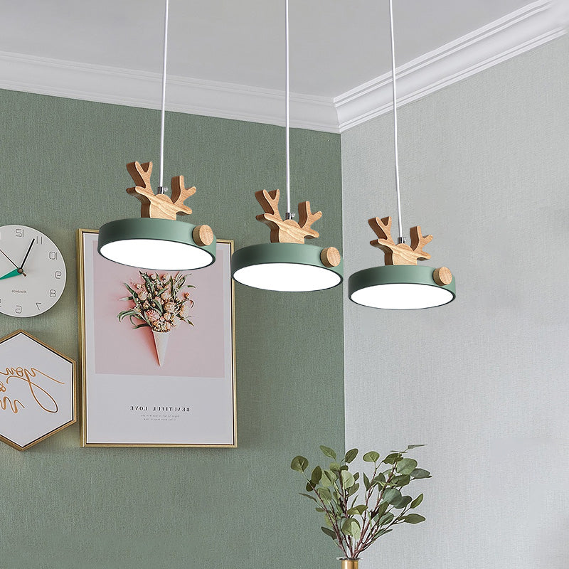 Valentina Suspension Rond Mignon Moderne Métal/Bois Vert/Noir Salle à manger