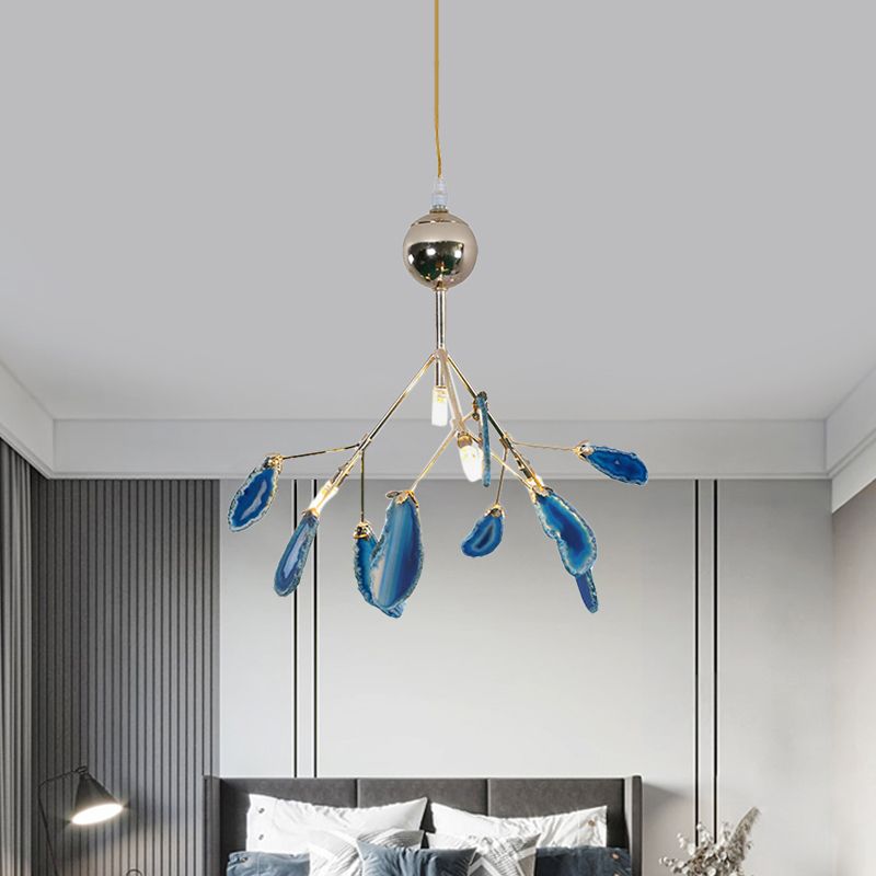 Arisha Art LED Suspension Bleu Métal Agate Salon Chambre à coucher