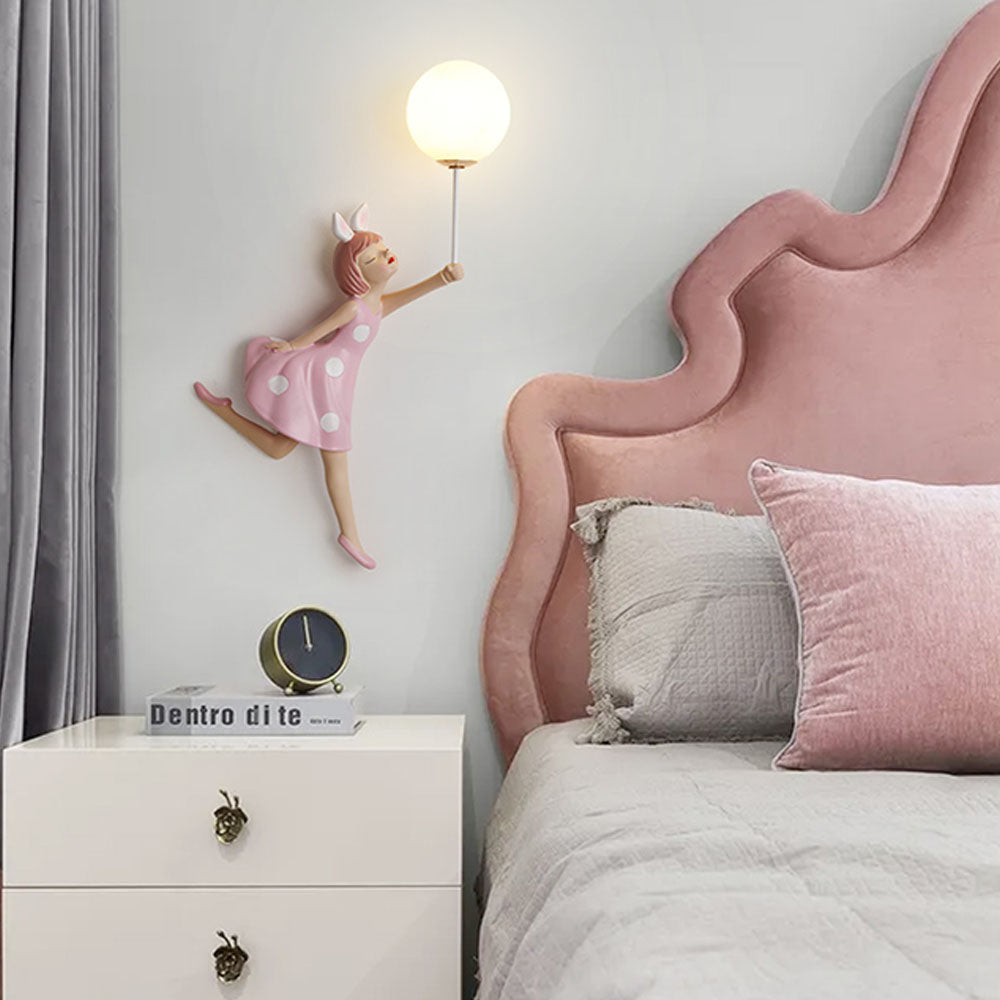 Aria Applique Murale Moderne en Forme de Ballon et de Fille, PV, Rose, Chambre à coucher