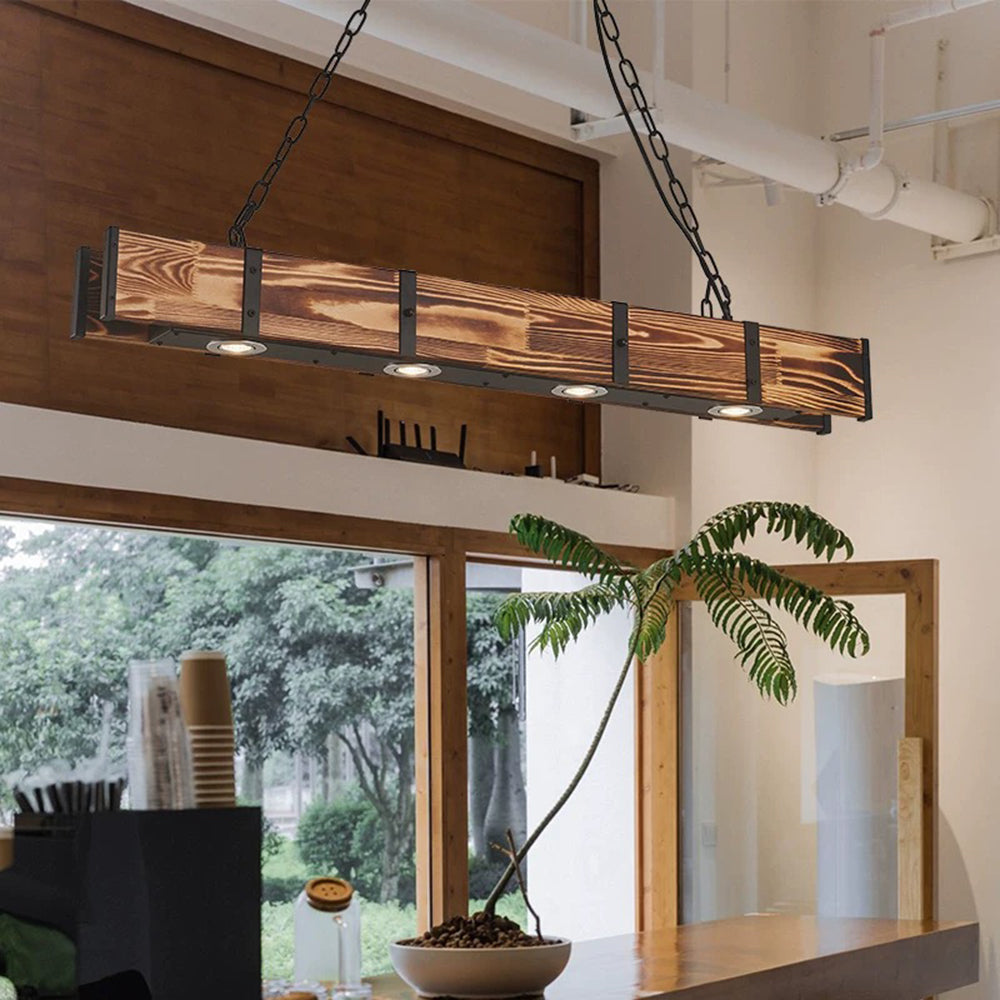 Silva Luminaires Suspensions Linéaire Vintage Industrielle Bois Marron Salon/Bar/Cuisine