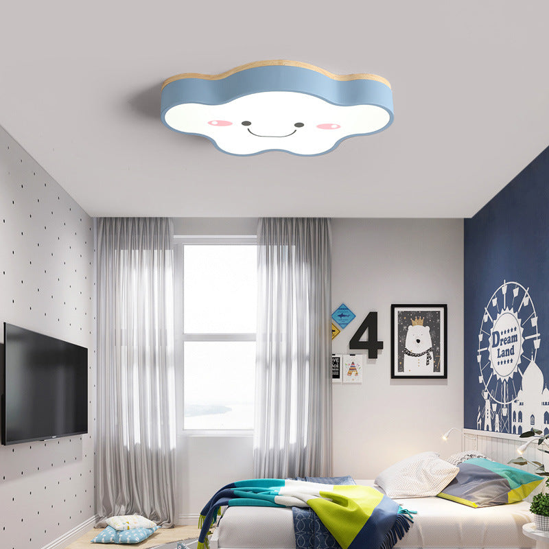 Aria Plafonnier Nuage Moderne, Acrylique/Bois, Blanc/Vert/Rose, Chambre
