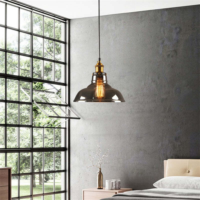 Arisha suspension Industriel en Verre, Clair/Ambre/Gris Fumé