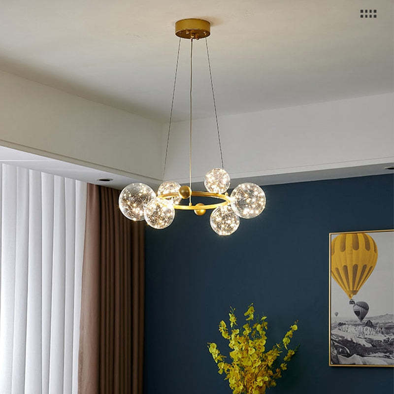 Valentina Suspension Boule Moderne, Métal/Verre, Doré/Noir, Salon