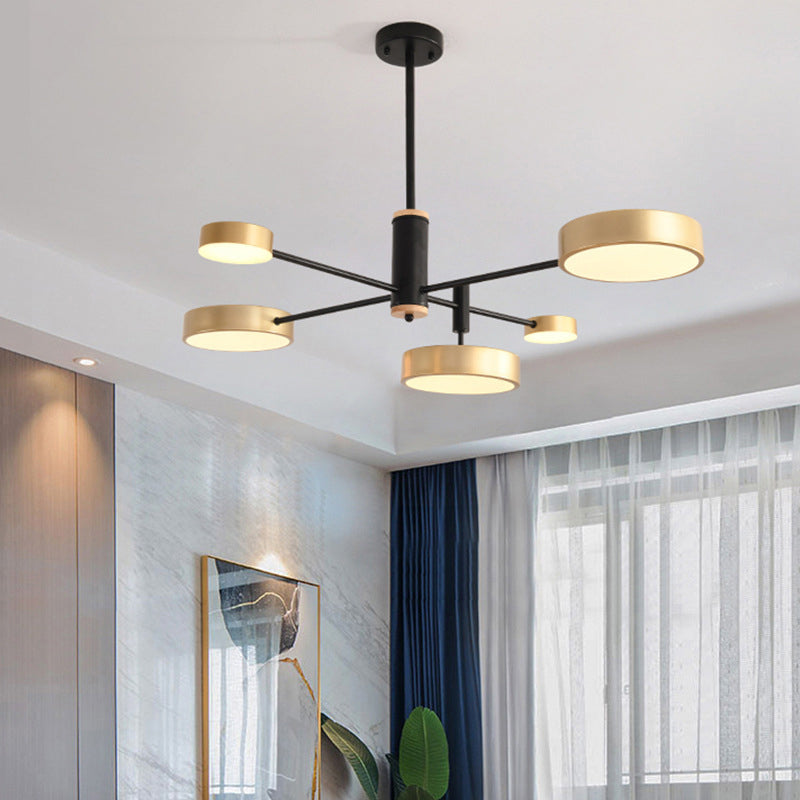 Arisha Suspension Ronde/Linéaire Moderne, Métal/Bois, Doré/Blanc/Gris, Salon