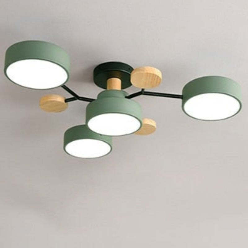 Arisha Plafonnier Rond Moderne, Métal/Bois, Blanc/Vert/Gris, Salon