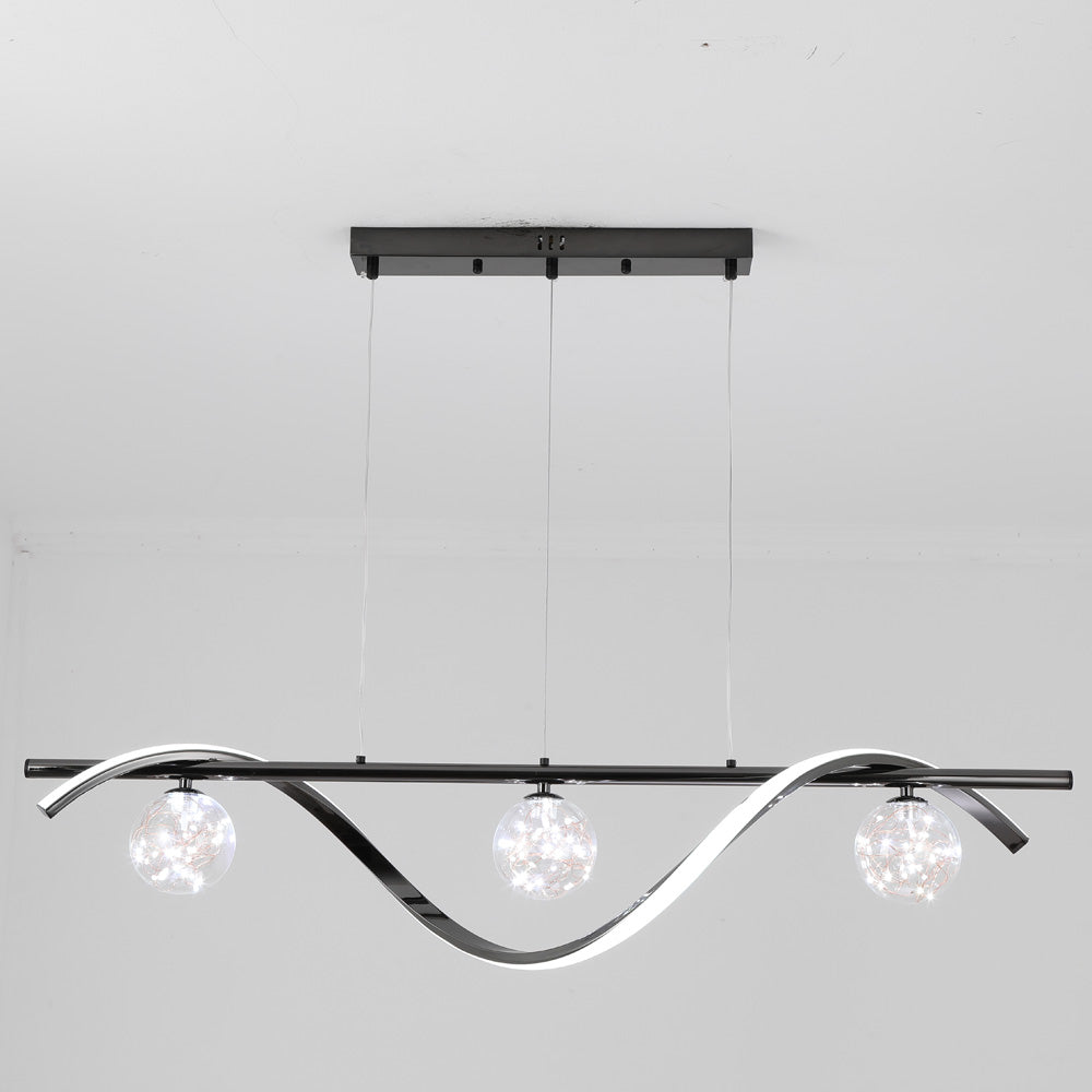 Arisha Suspension Linéaire Moderne, Métal/Verre, Noir/Or, Bar/Restaurant