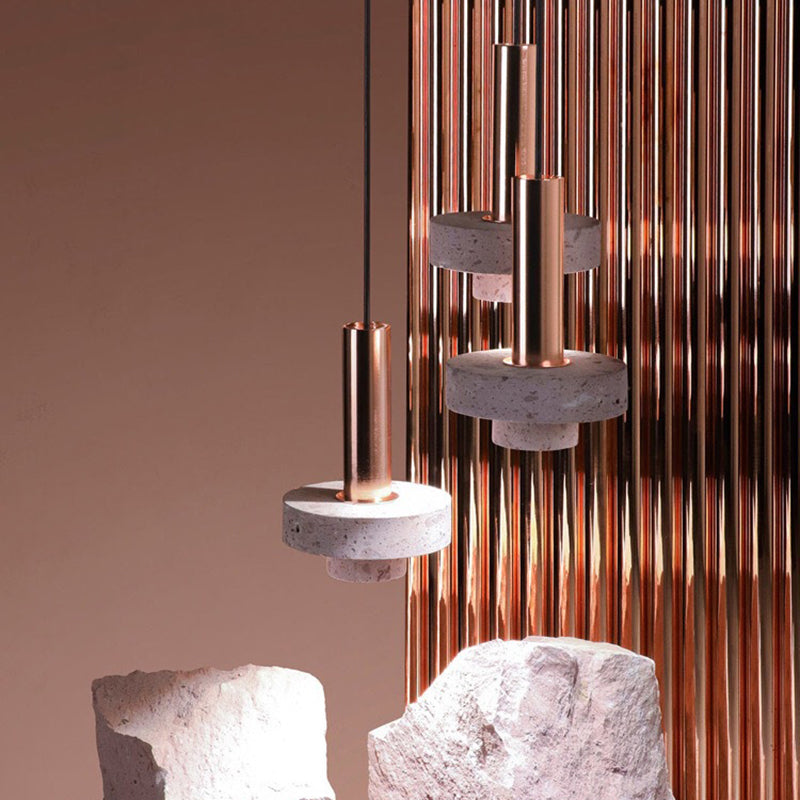 Arisha Suspension Cylindre Moderne, Métal/Pierre, Rose/Gris/Blanc/Bleu, Salle à Manger