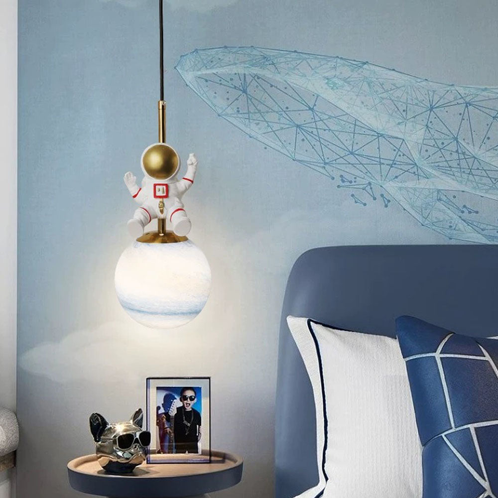 Aria Suspesion Globe Moderne, Metal/Verre, Blanc/Bleu, Chambre