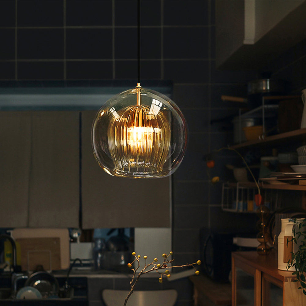 Valentina Suspension Bulle Nordique Verre Transparent/Doré Salon/Chambre