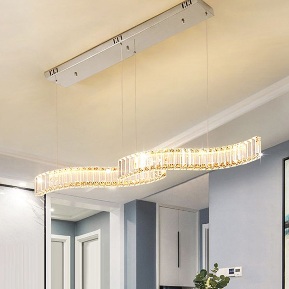 Kristy Luminaires Suspensions LED Wave Moderne Grande Cristal Métal Argent/Or Salon/Cuisine