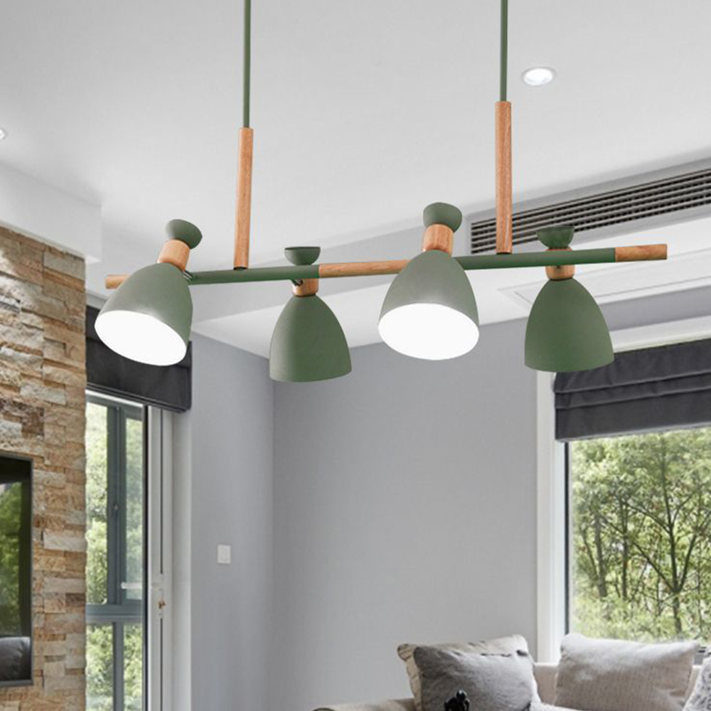 Valentina Luminaires Suspensions 4 Lampes Nordique Bois/Métal Blanc/Vert/Gris Cuisine/Salon