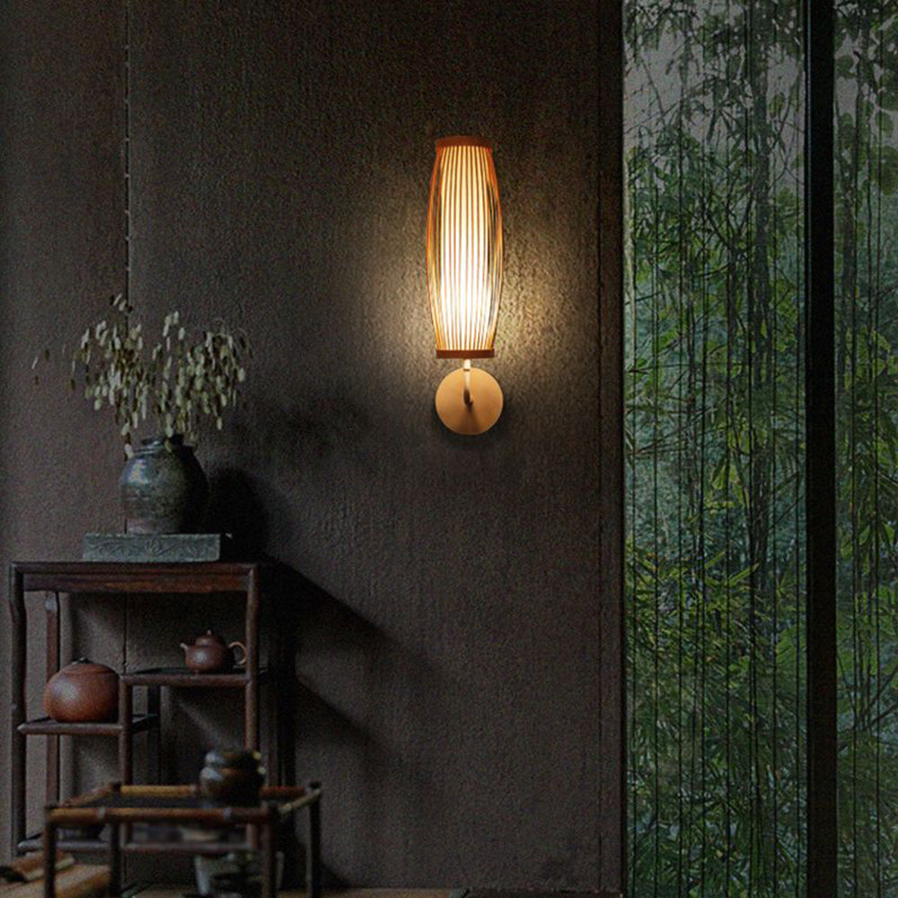 Ritta Applique Murale Intérieur Cylindre Vintage LED Bambou Marron Salon/Chambre