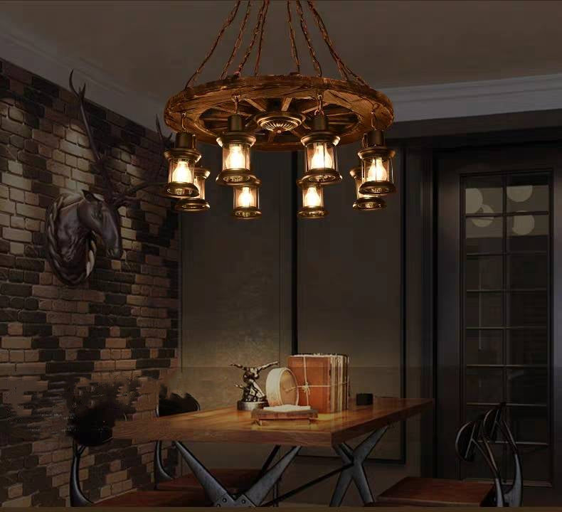 Epoch Ronde Vintage LED Lustre Bois/Métal/Verre Salon Cuisine