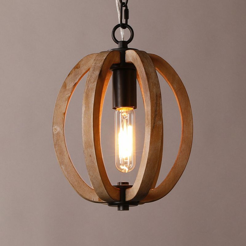 Silva Sphère Vintage LED Suspension Métal Bois Salon Salle à manger