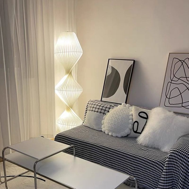 Ritta Lampadaire Plissé Moderne, Métal/Tissu, Blanc, Chambre