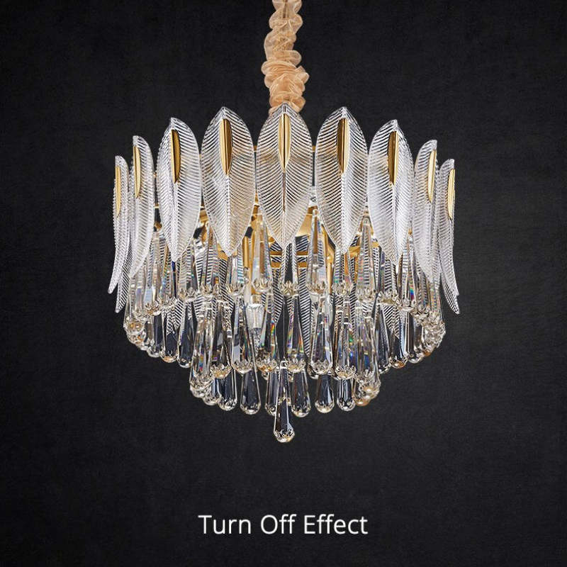 Kristy Lustre Plume Cristal, Métal/Cristal, Doré, Salon