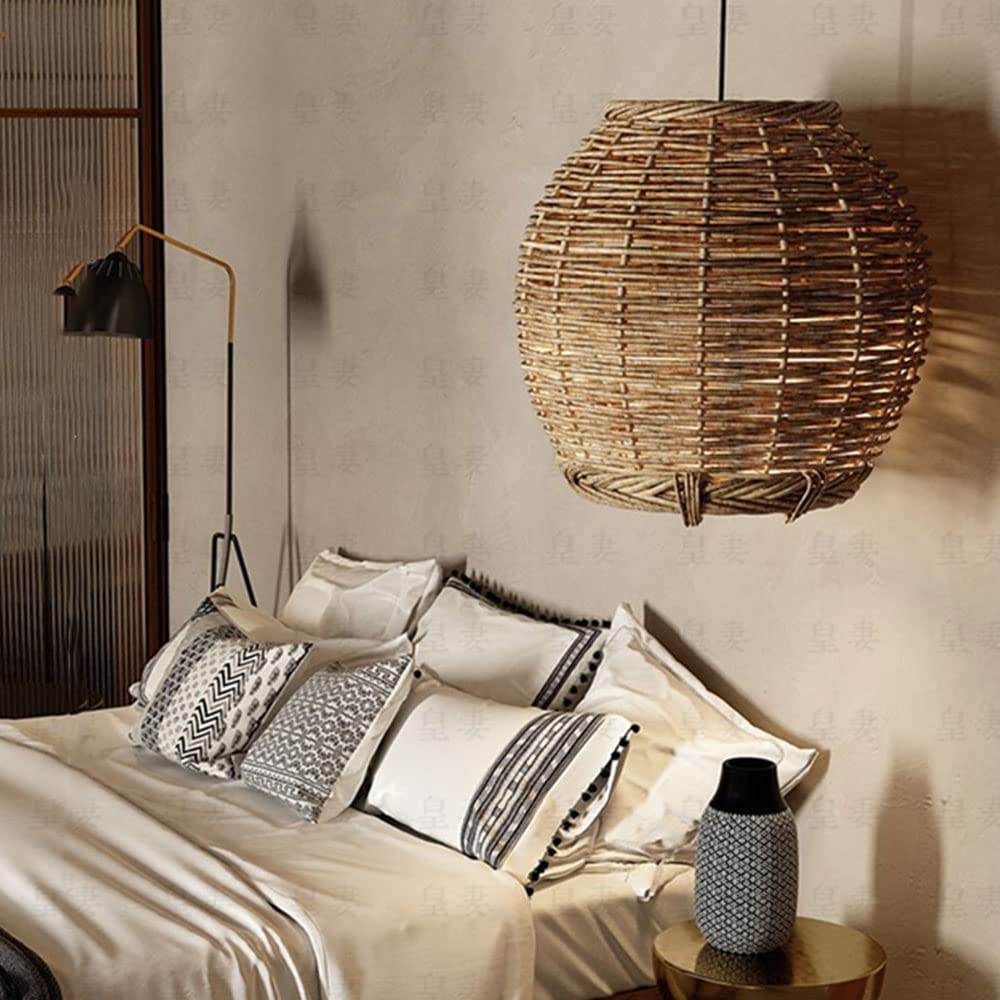 Ritta Suspension Luminaire LED Bois Rotin Salon/Salle à Manger