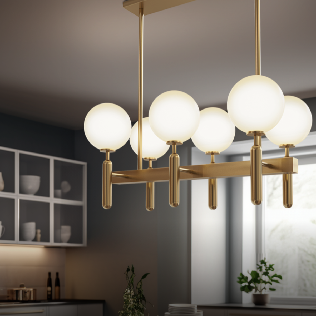 Kristy Luminaire LED Lustre Moderne Verre/Métal Doré/Blanc Salon