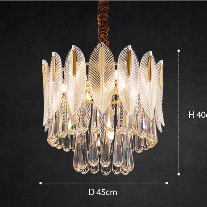 Kristy Lustre Plume Cristal, Métal/Cristal, Doré, Salon