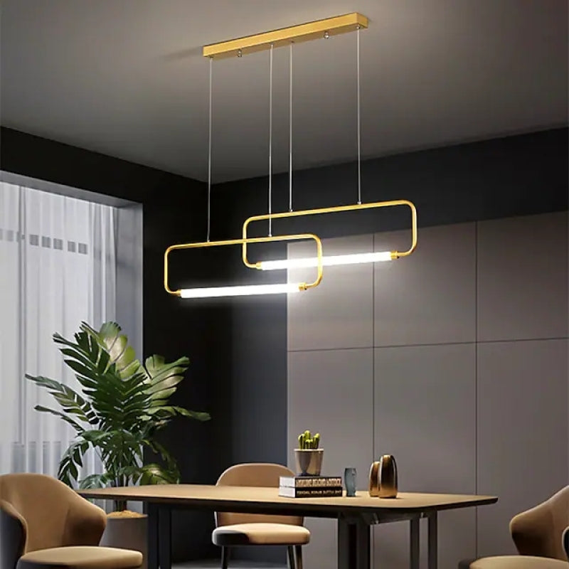 Arisha Suspension Luminaires Rectangulaire LED, Métal, Noir/Or, Salle à Manger