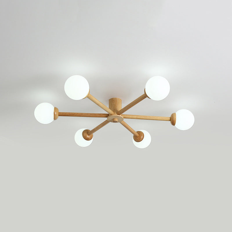 Muto Plafonnier Boule Moderne, Bois/Verre, Bois, Salon