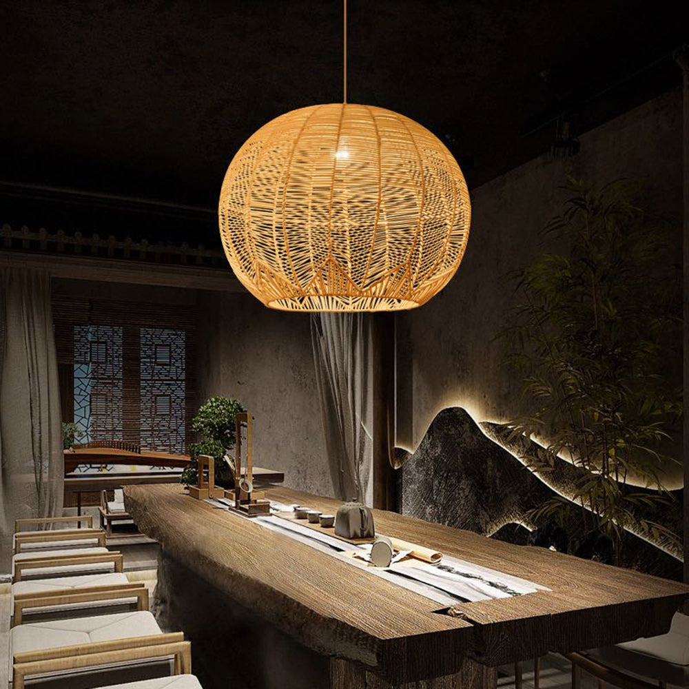 Ritta Luminaires Suspensions Grande Ballon Vintage Métal/Rotin Bois Bureau/Salon