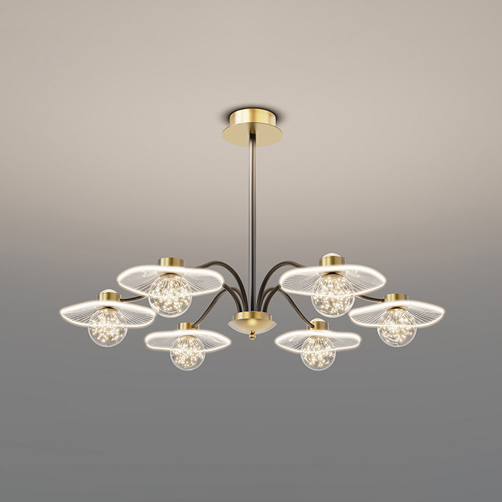 Arisha Suspension Multi Transitionnel, Métal/Acrylique/Verre, Doré, Salon/Chambre à Coucher