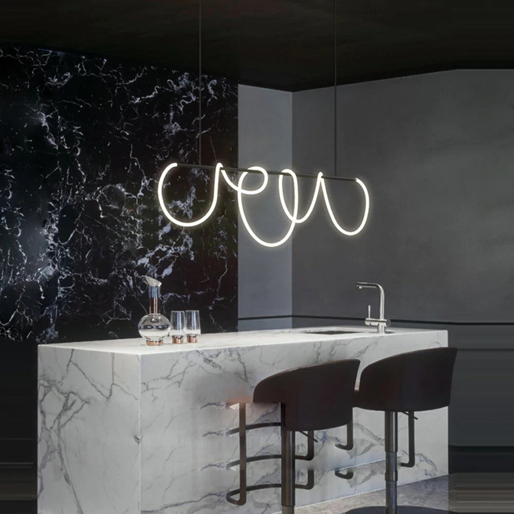 Arisha Suspension Courbe/linéaire LED Postmoderne, Métal, Or/Noir, Salon
