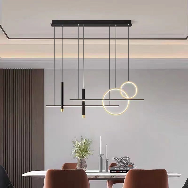 Arisha Suspension Linéaire Moderne, Métal/Acrylique/Gel de Silice, Noir/Doré,Salon