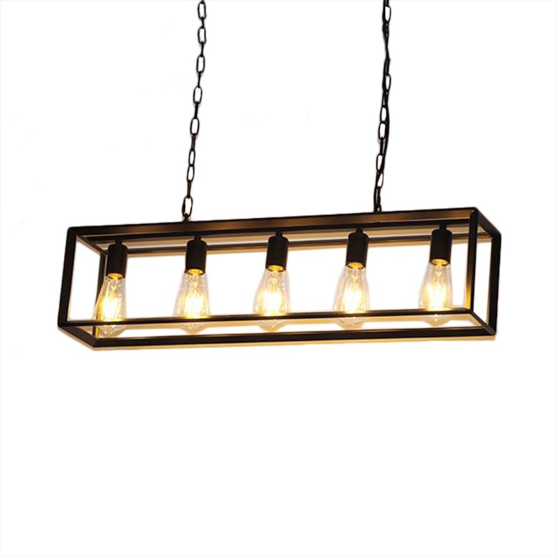 Silva Rectangle Vintage LED Suspension Noir Laiton Métal Salon