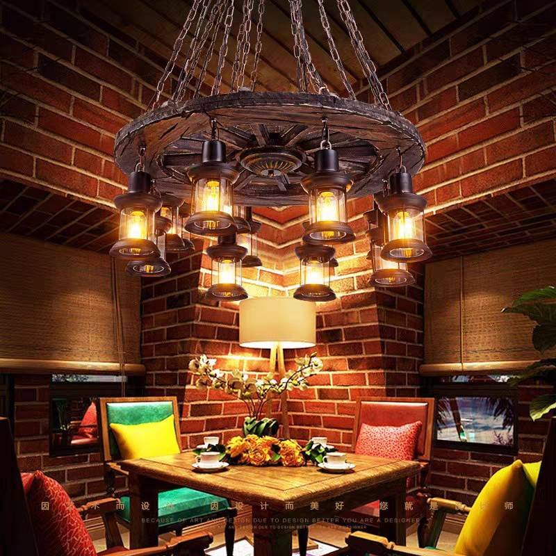 Epoch Ronde Vintage LED Lustre Bois/Métal/Verre Salon Cuisine