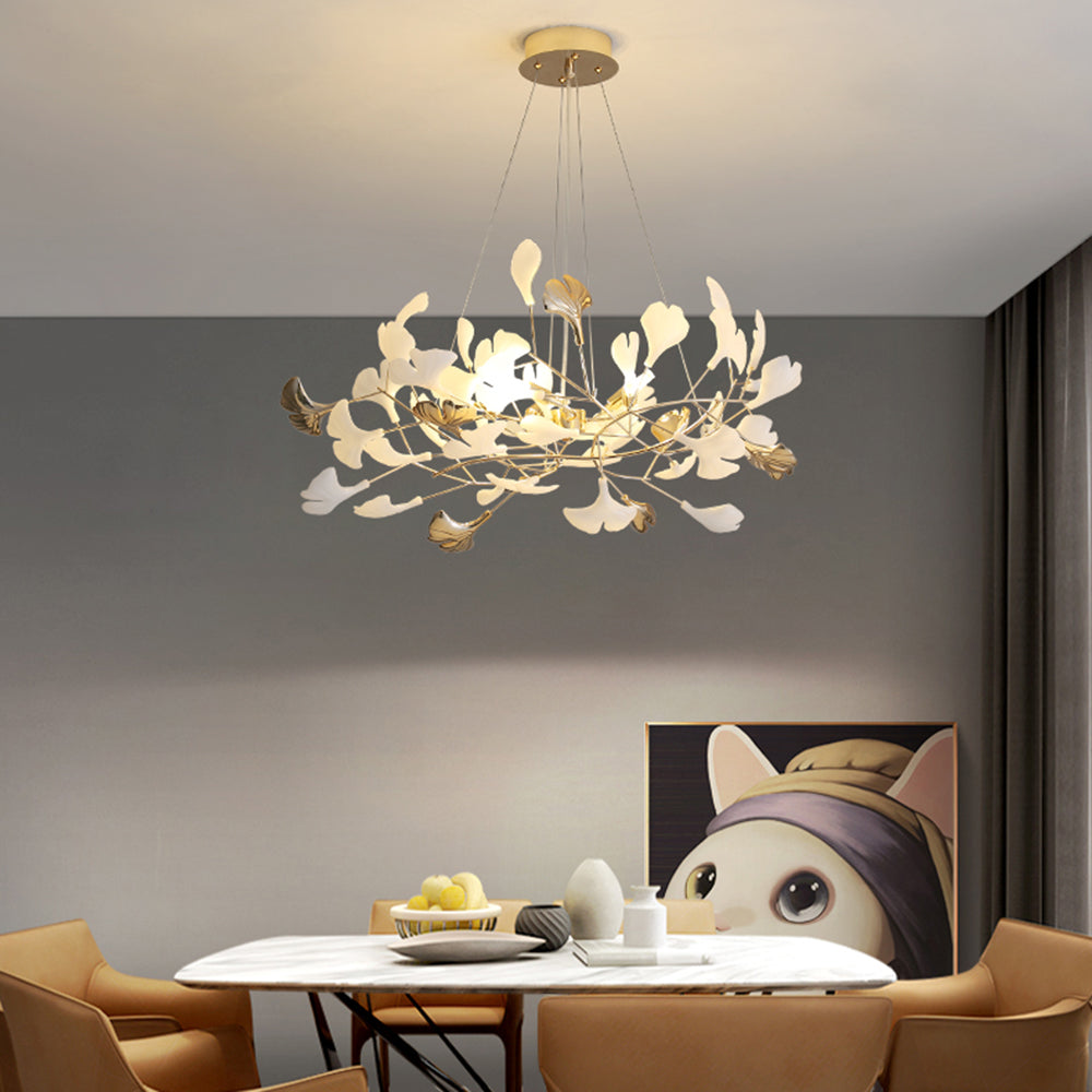 Olivia Suspension Feuille/Multi Moderne Métal/Céramique Doré/Blanc Salon