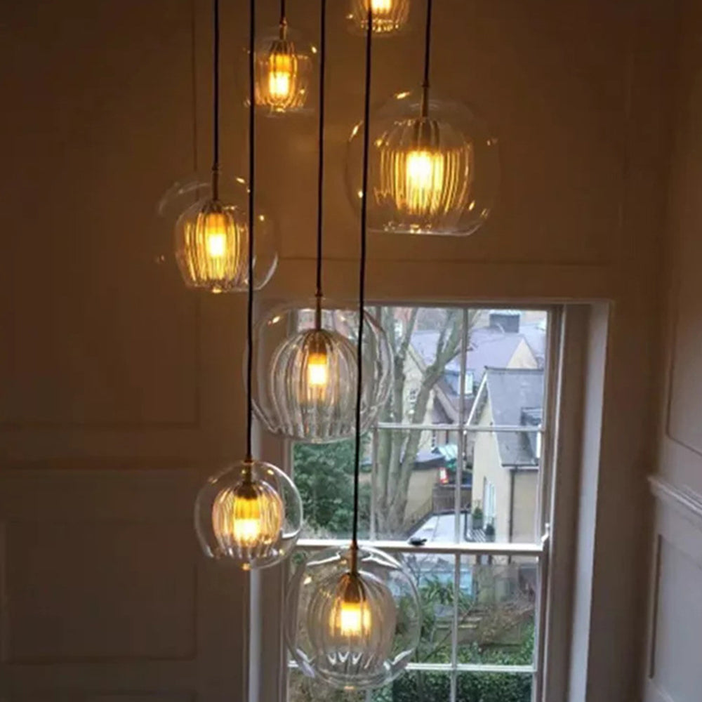 Valentina Suspension Bulle Nordique Verre Transparent/Doré Salon/Chambre