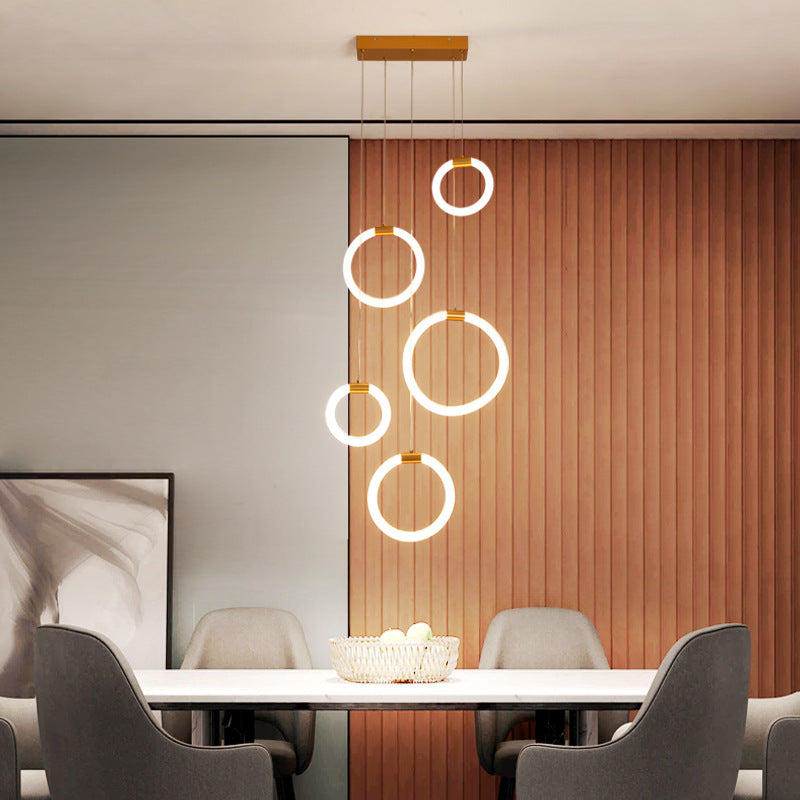 Valentina Luminaires Suspension LED Anneau Simple, Métal, Or, Salon