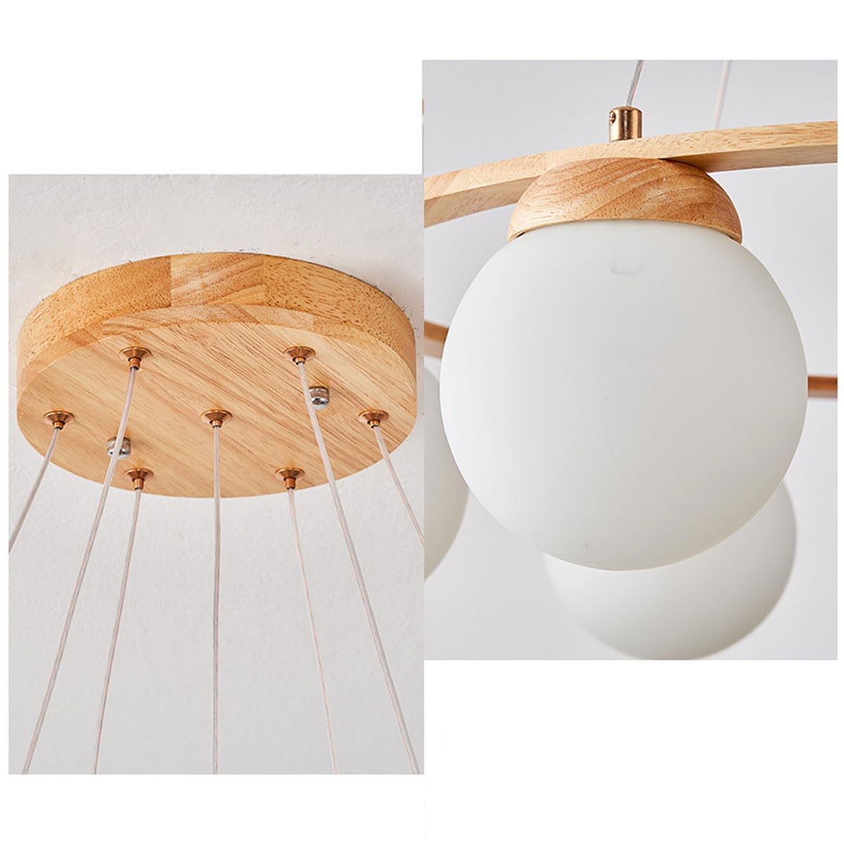 Valentina LED Suspension Bois Verre Blanc Salon/Chambre À Coucher