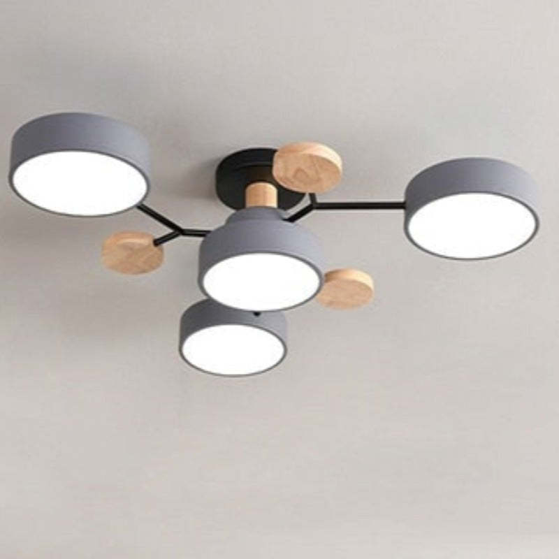 Arisha Plafonnier Rond Moderne, Métal/Bois, Blanc/Vert/Gris, Salon