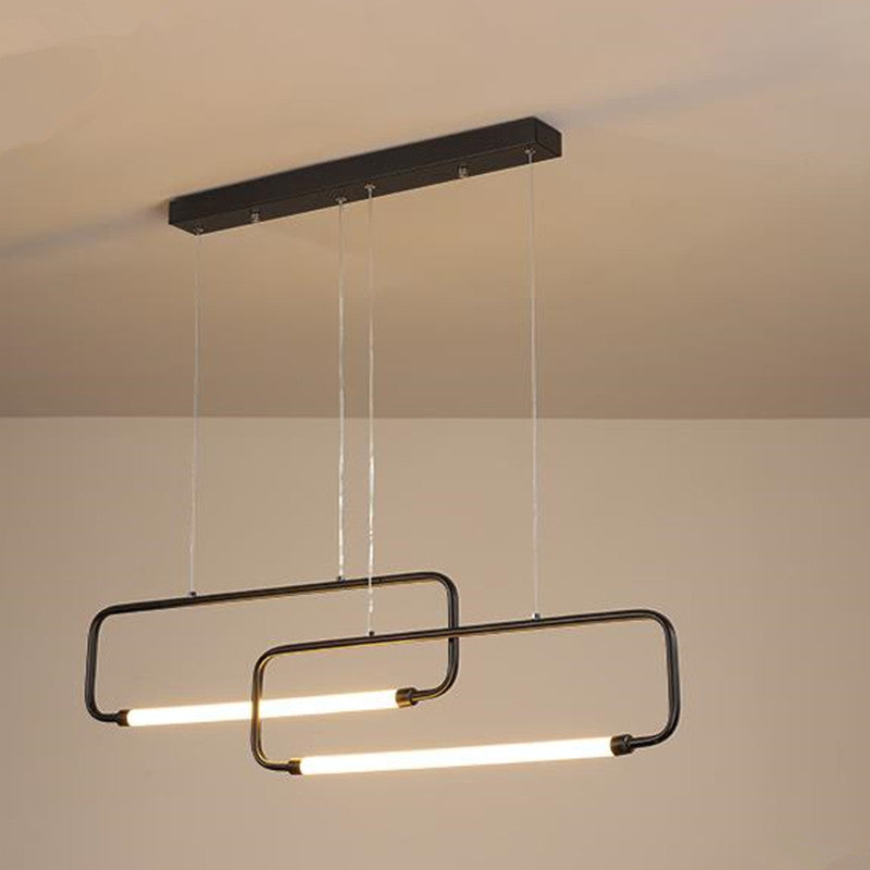 Arisha Suspension Luminaires Rectangulaire LED, Métal, Noir/Or, Salle à Manger