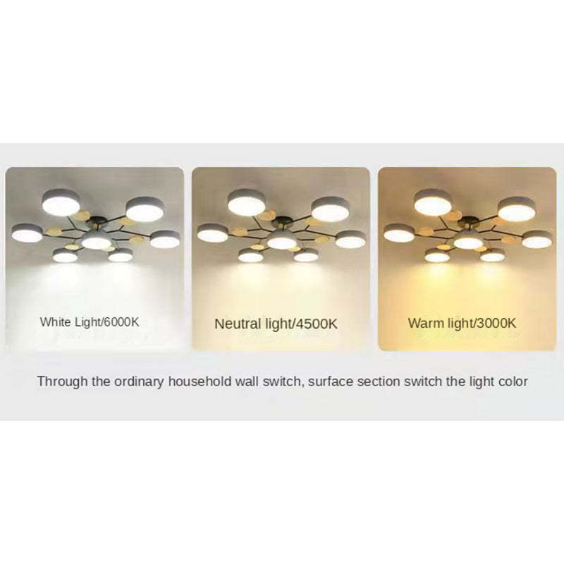 Arisha Plafonnier Rond Moderne, Métal/Bois, Blanc/Vert/Gris, Salon