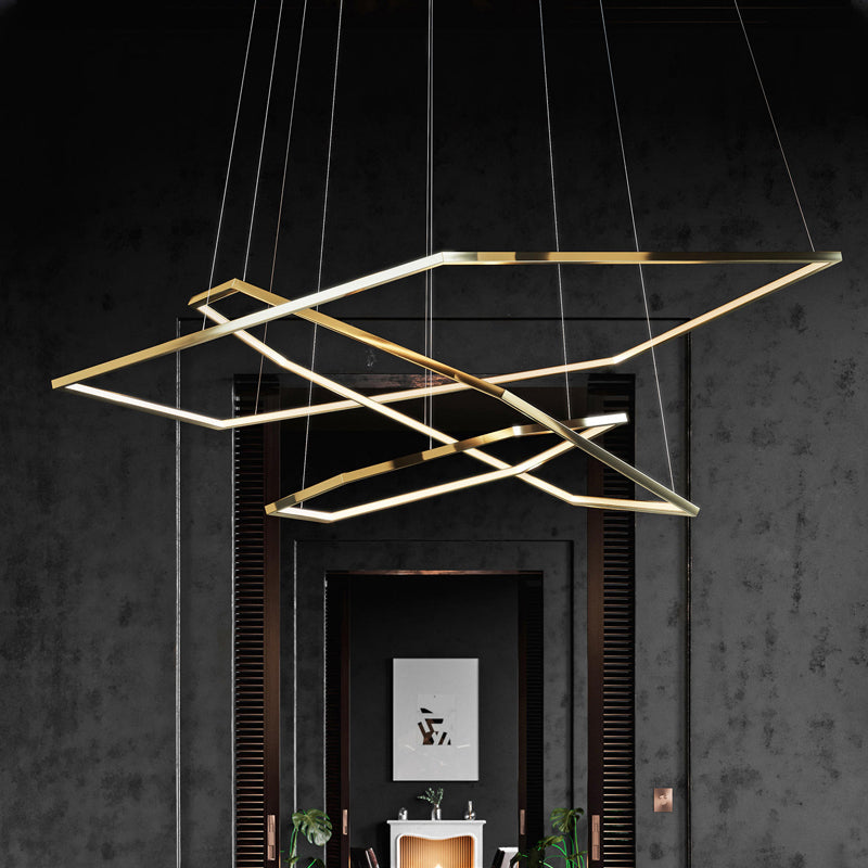 Ray Suspension Géométrique Contemporain, Métal, Doré, Salon/Chambre à Coucher