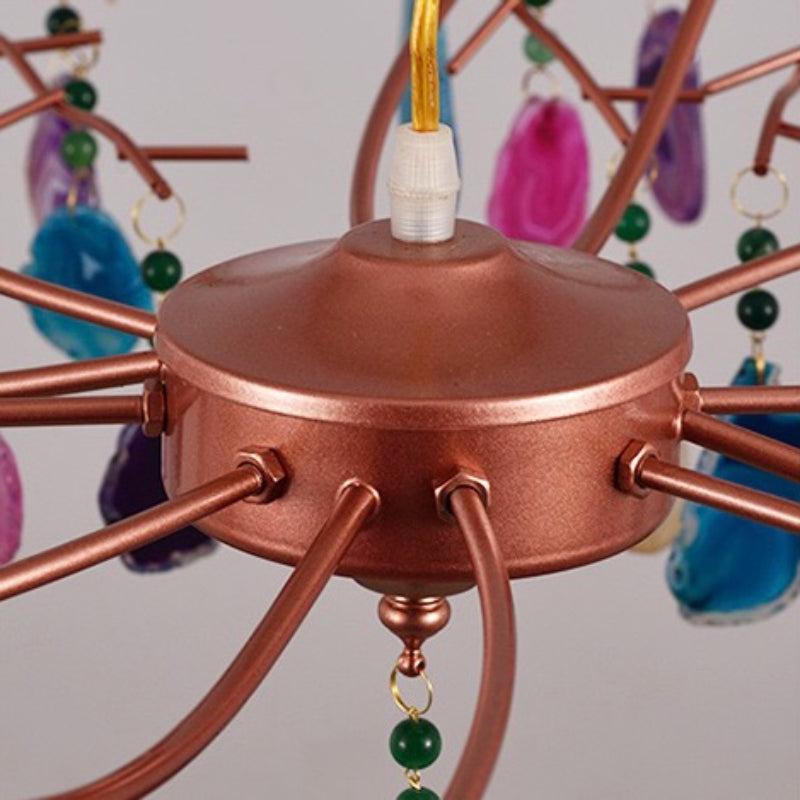 Valentina Art LED Suspension Doré Rosé Métal Pierre d'Agate Salon