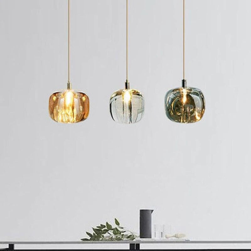 Valentina Suspension Ronde Moderne, Métal/Verre, Ambre/Claire/Gris Fumé, Salon