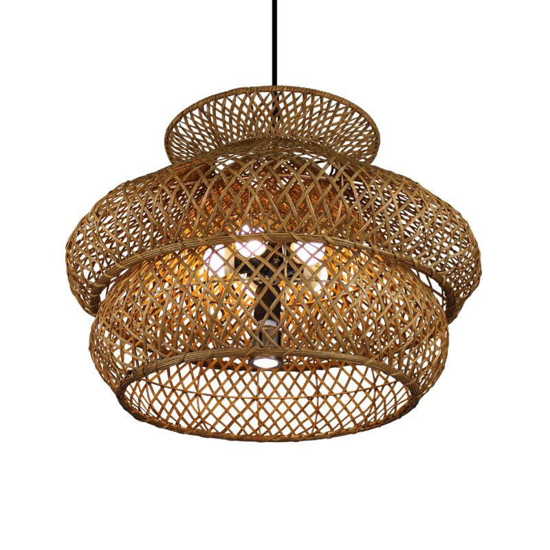 Ritta Vintage LED Suspension Marron Rotin Salon Chambre à coucher
