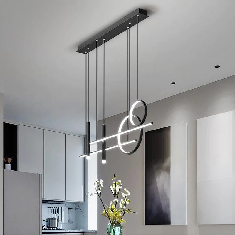 Arisha Suspension Linéaire Moderne, Métal/Acrylique/Gel de Silice, Noir/Doré,Salon