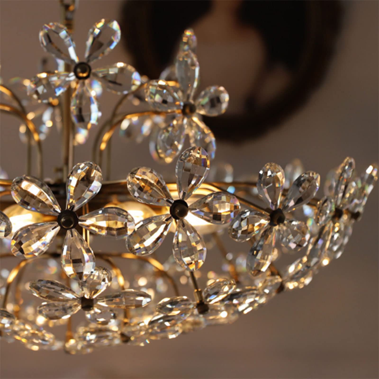 Ray Rétro Vintage Or Fleur Cristal Suspension Chambre À Coucher