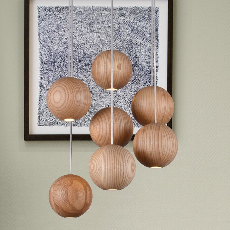 Muto Ball Cluster LED Suspension Bois Salon Chambre à coucher