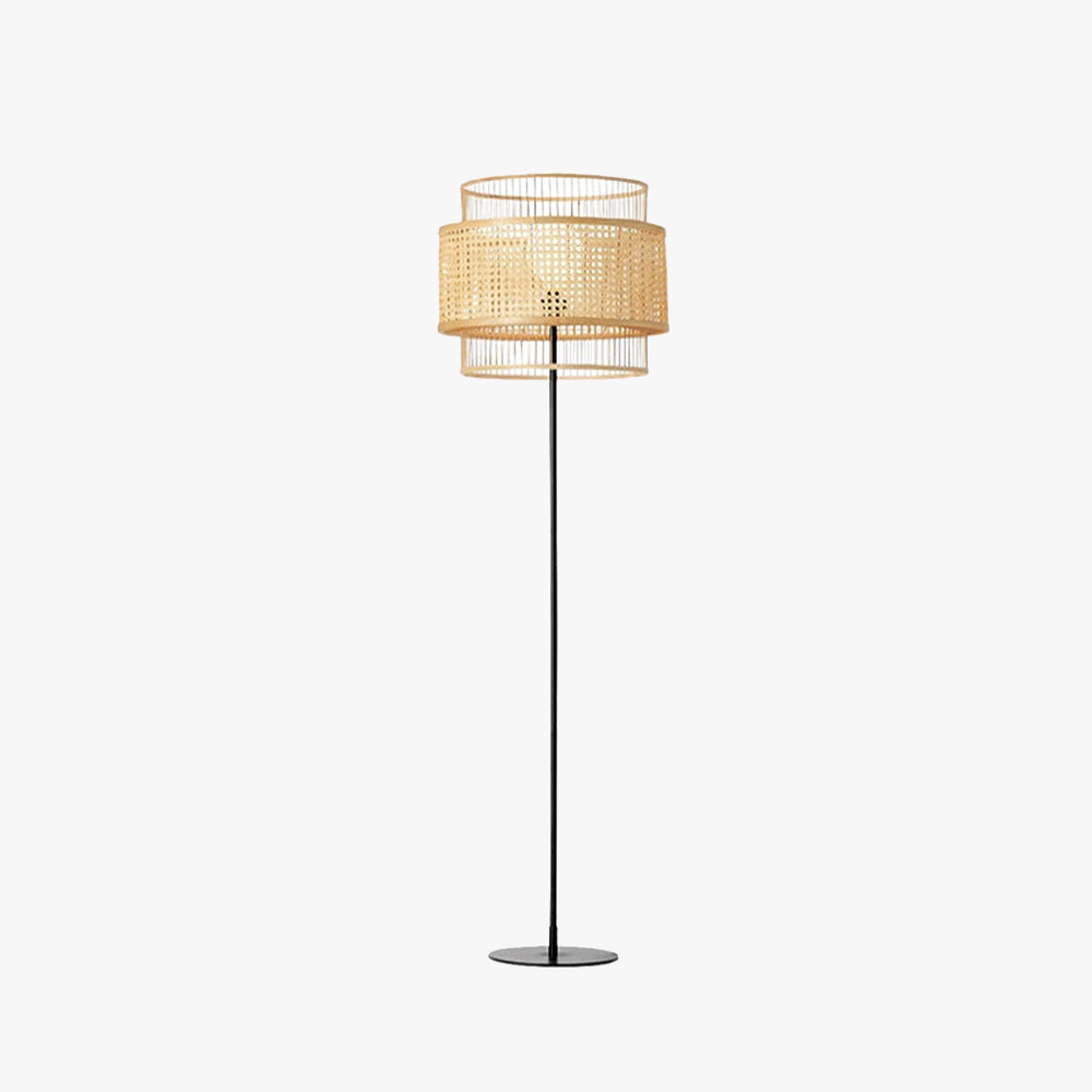Ritta Lampadaire Anneau Simple, Métal/Rotin, Bois, Salon/Salle à Manger