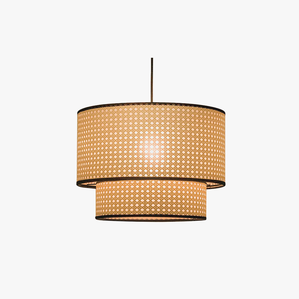 Ritta Suspension Cylindre Moderne, Métal/PVC, Noir/Bois, Salle à Manger