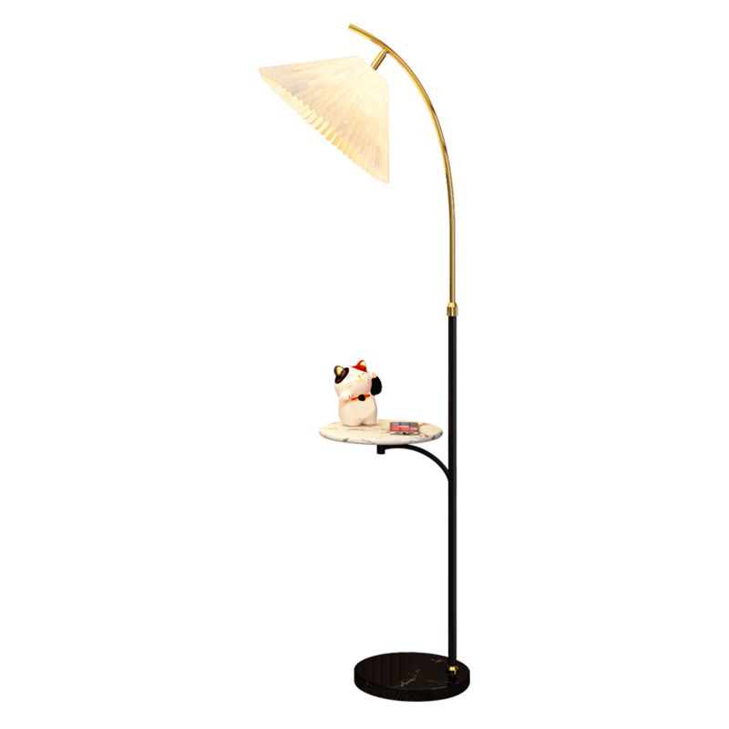 Muto Lampadaire Avec Table Parapluie Moderne LED Abat Jour Blanc Métal Tissu Chambre à Coucher/Salon