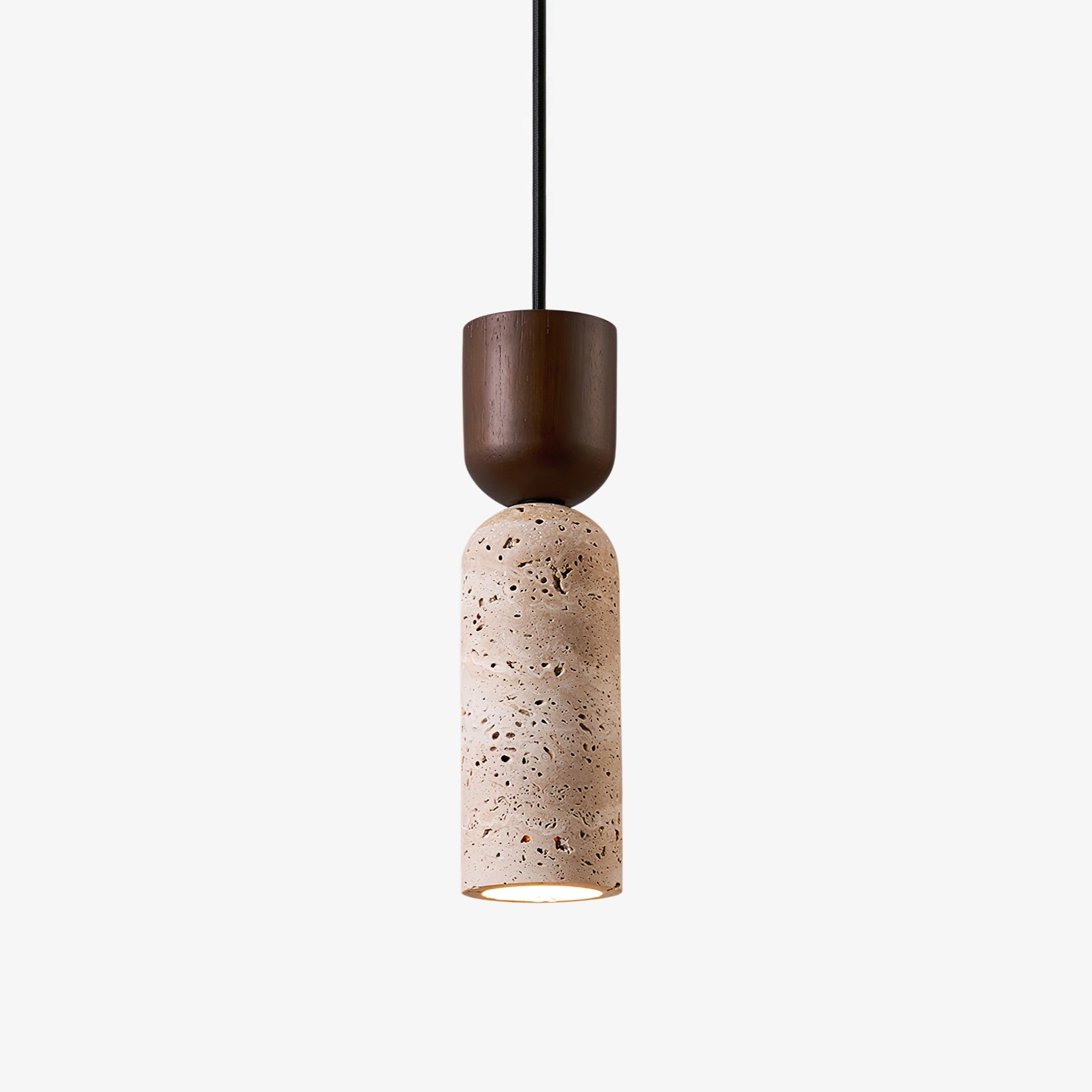 Velora Colonne Travertin Bois Suspension Lampe