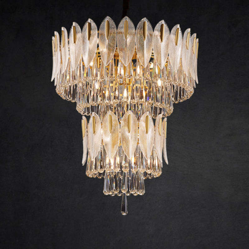 Kristy Lustre Plume Cristal, Métal/Cristal, Doré, Salon
